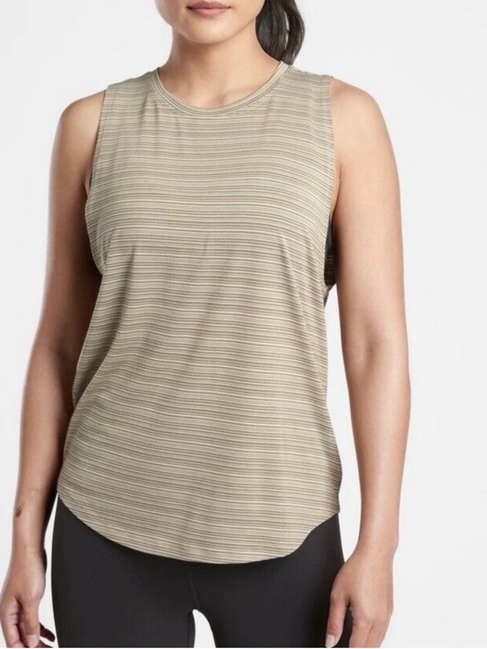 NWT Athleta Cloudlight Striped Muscle Tank Tan/Creme Size 1X